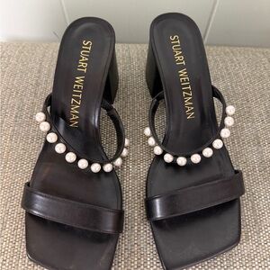 Stuart Weitzman Black Heels with Pearl Accents